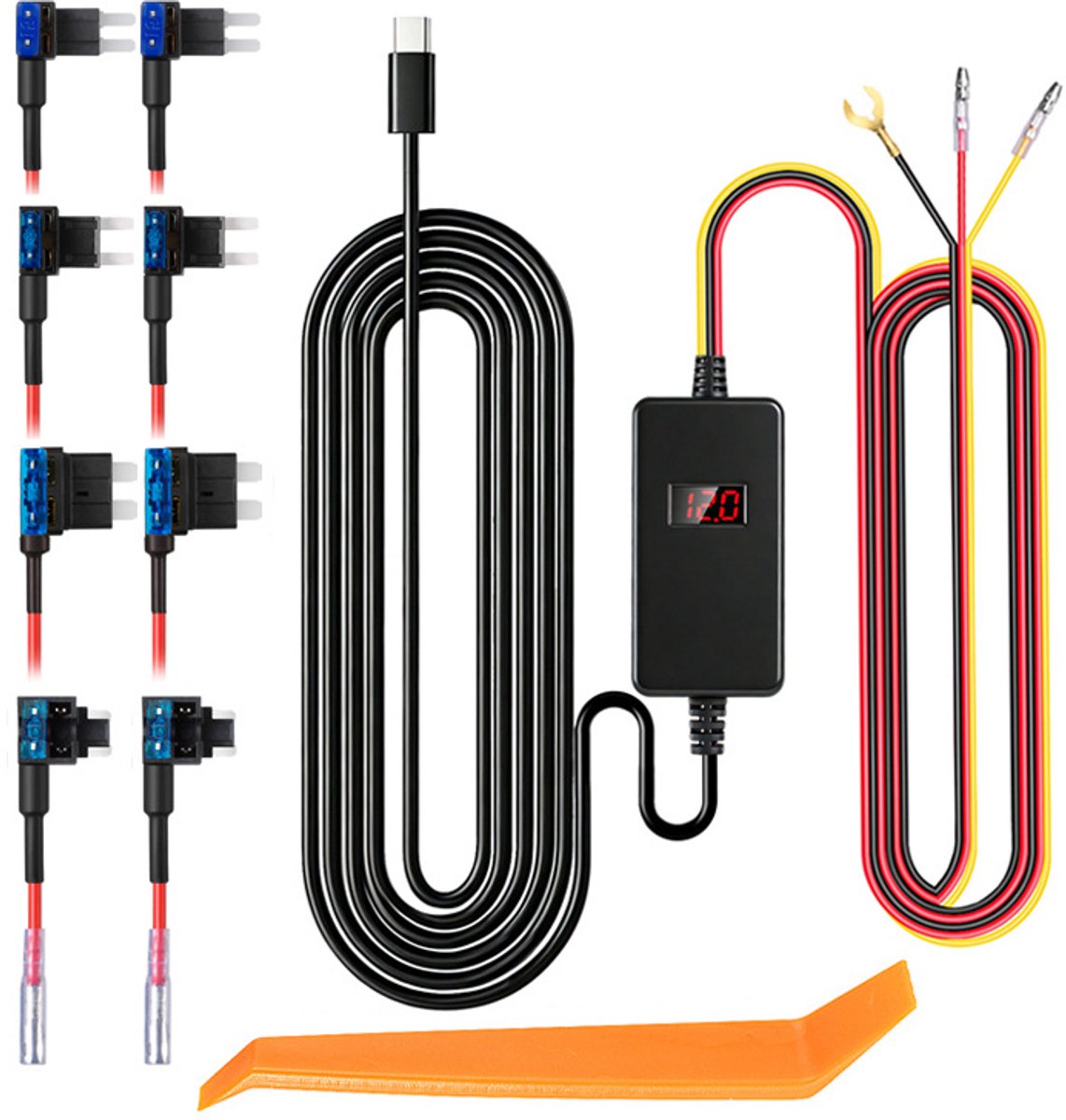 Fokelyi Dashcam Hardwire Kit - 12-24V - Accustroom - Type-C 5V/2.5A - Parkeerbewaking - laagspanningsbeveiliging - voor auto
