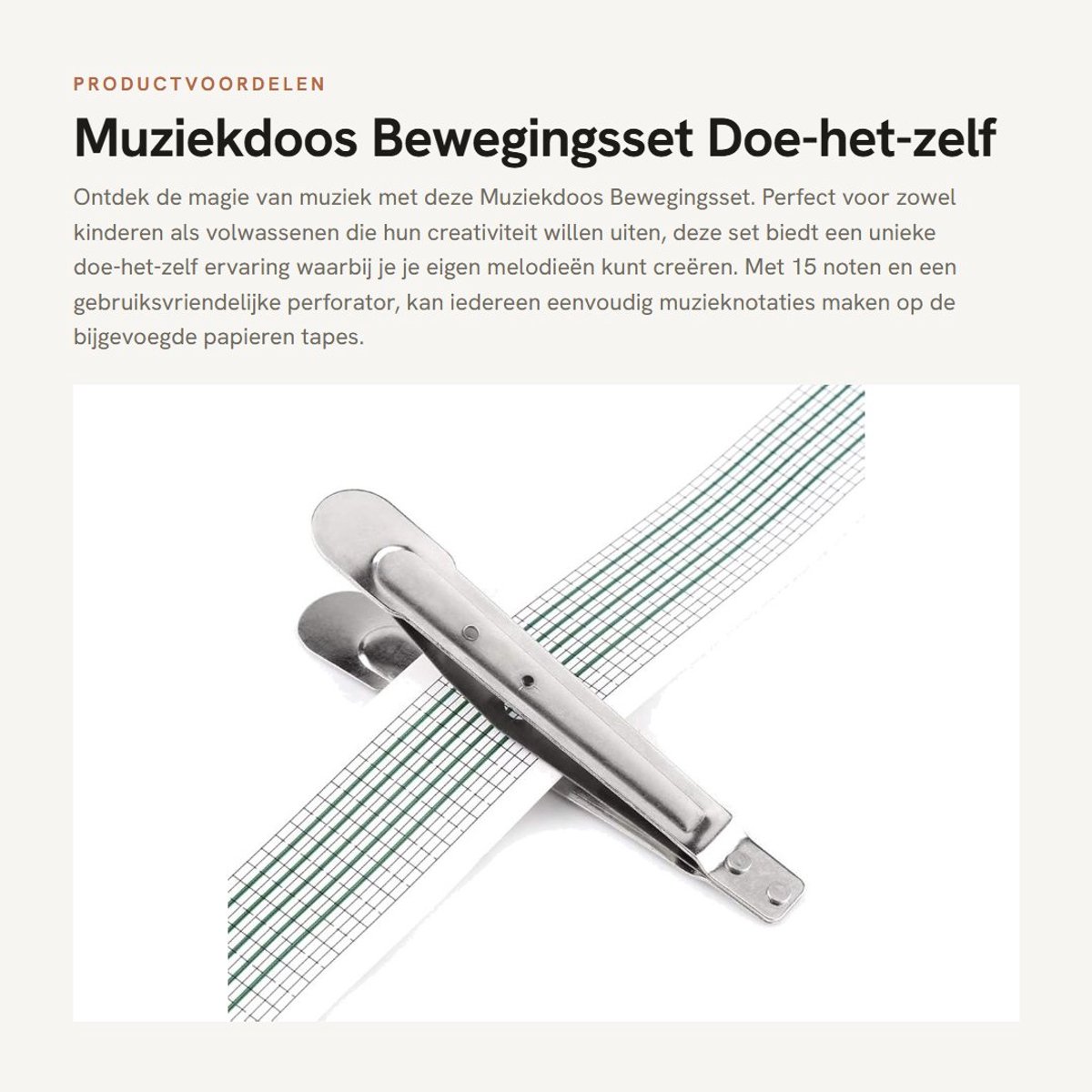 Solidchoice- Muziekdoos Bewegingsset 15 Noten - Doe-het-zelf Muziekdoos - Zinklegering - Inclusief Perforator - Afmetingen 10,8 x 7 x 3,5 cm - 20 Papieren Tapes - Muziekmechanisme