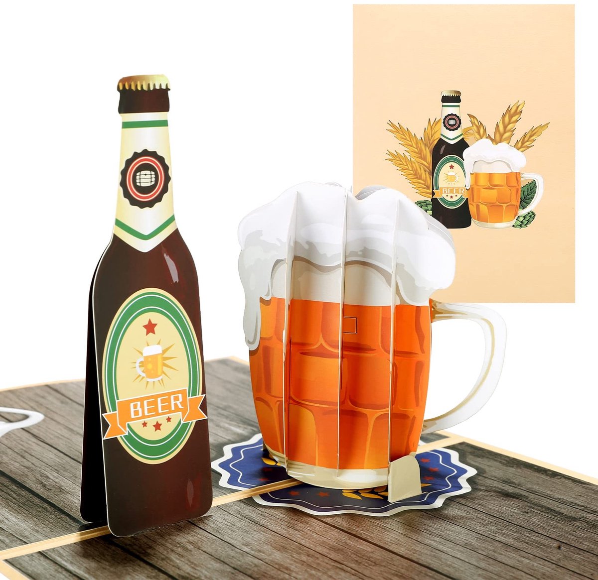 Solidchoice - Kesote Verjaardagskaart man kaart vaderdagcadeau voor papa cadeau vaderdag geschenken vader wenskaart 3D wenskaart bier pop-up bedankkaart verjaardag vaderdagkaart opa vriend Oktoberfest