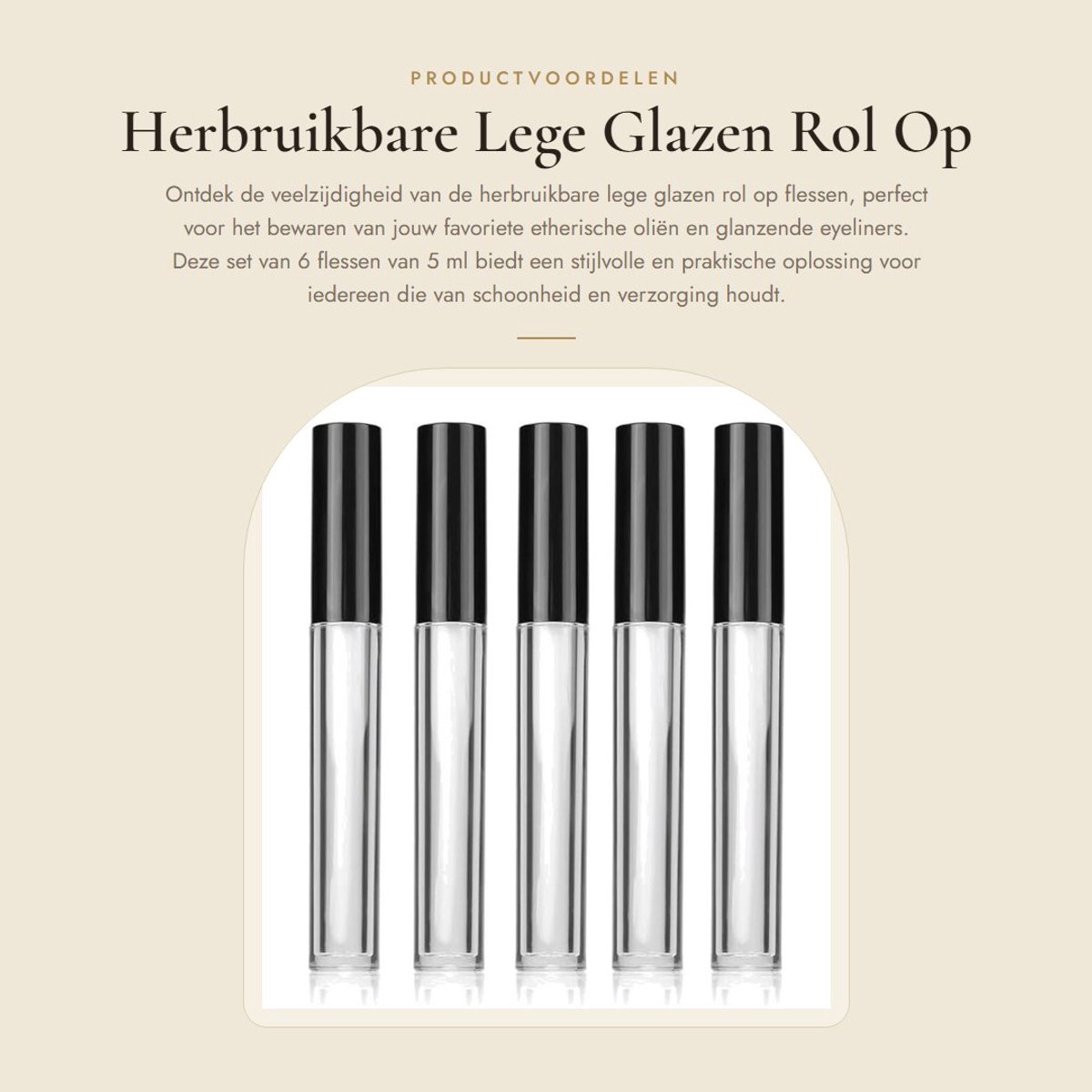 Solidchoice- Rolfles 6 x 5 ml - Herbruikbare Glazen Fles - Transparante Fles met Zwarte Dop - Ideaal voor Etherische Oliën - Geschikt voor Eyeliner - Duurzaam Ontwerp - Olieflessen