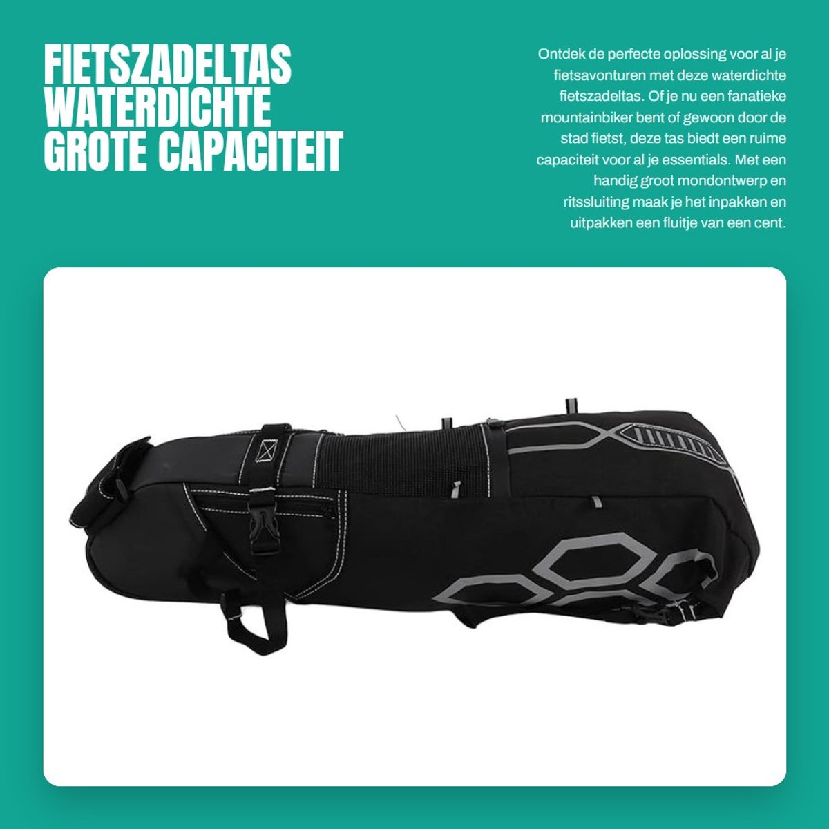 Solidchoice- Fietszadeltas Waterdicht - Grote Capaciteit 12L - Geschikt voor Racefietsen/Mountainbikes - Reflecterende Strip - Handig Ontwerp - Polyester Materiaal - Fietsbag