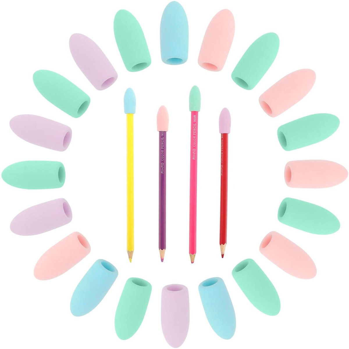 Solidchoice- Vlakgom 20 Stuks - Creatieve Gum - Mini Potloodtoppers - Rubber - Onderwijsbenodigdheden - Past op Standaard Potloden - Gummetje