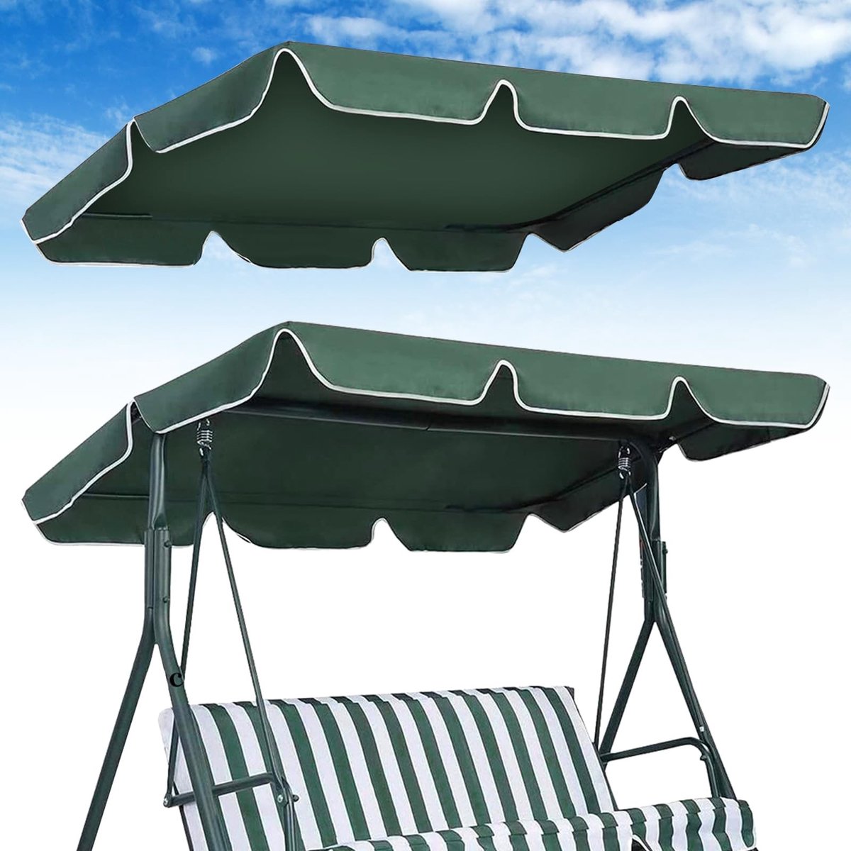 Dailygoods- Zonnedak Waterdicht - Vervangend Dak - Universeel Zonnedak - Schommelbank - 195 x 125 x 15 cm - Donkergroen - Schommelbankdak