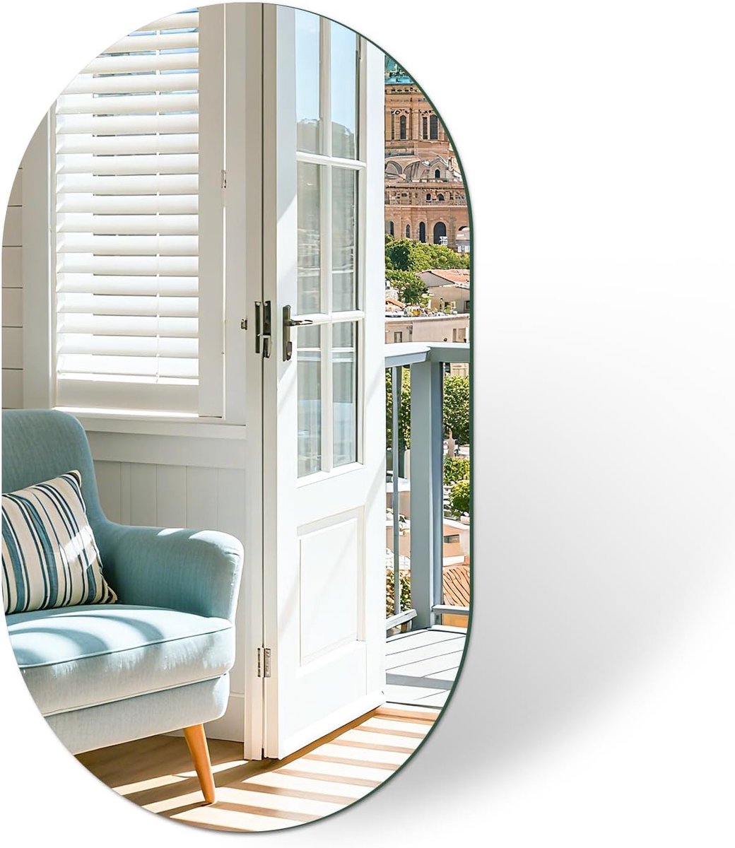 Grote Ovale Spiegel van 50 x 30 cm - Frameloos Zelfklevend Glas voor Badkamer, Woonkamer e