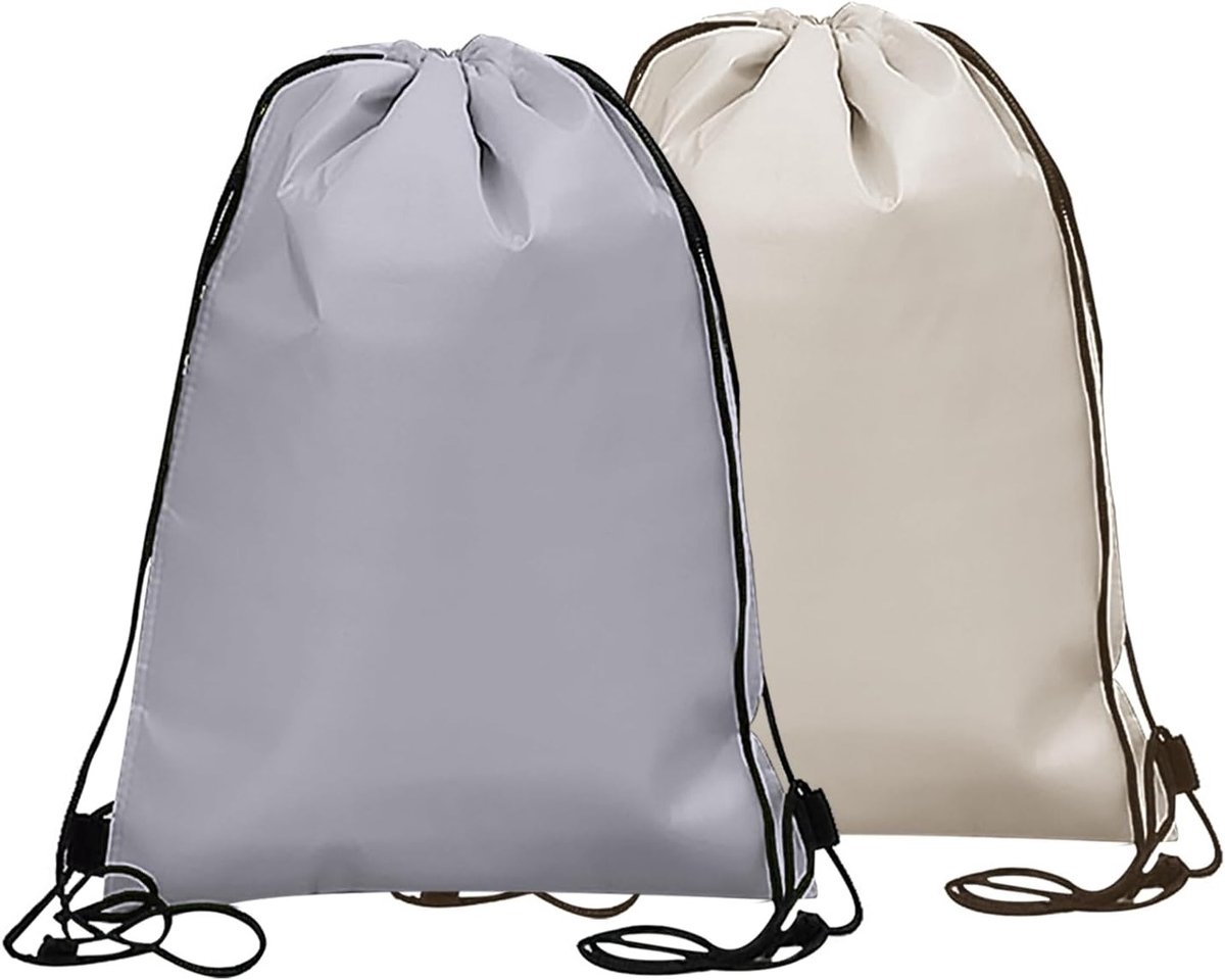 Set van 2 Vouwbare Koeltassen met Trekkoord, Herbruikbare Isolatiezakken voor Werk, School en Reizen (Beige, Grijs)