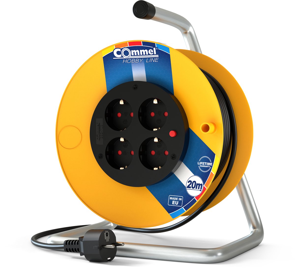 Commel kabelhaspel 20 m H05VV-F 3G1,5 IP20 4 stopcontacten model 0960