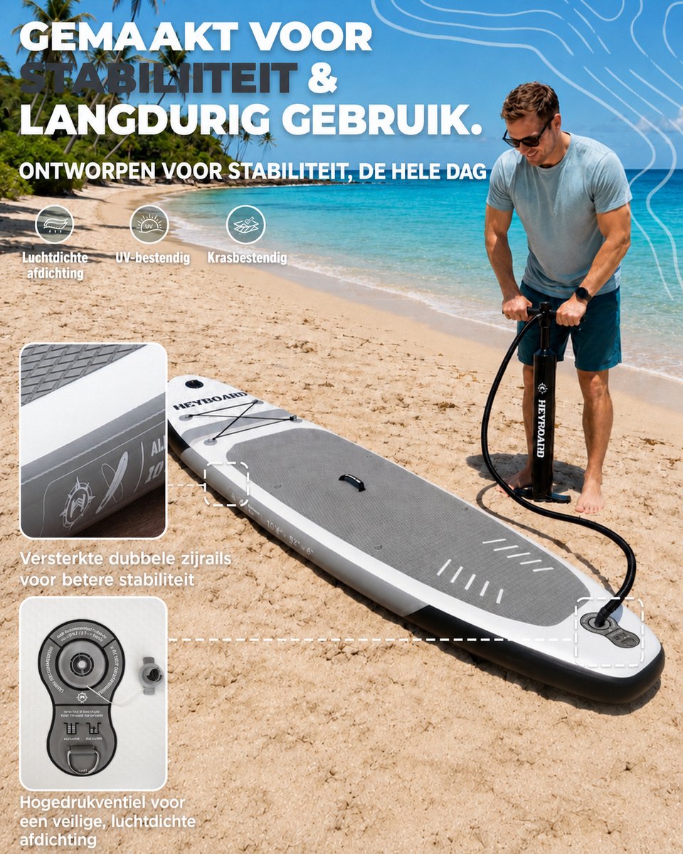 HEYBOARD SUP Board - 320x81x15 cm - Load Capacity 200 kg - Complete Set (2-in-1 Dual-Purpose Paddle), Inflatable Paddle Board – foto 3