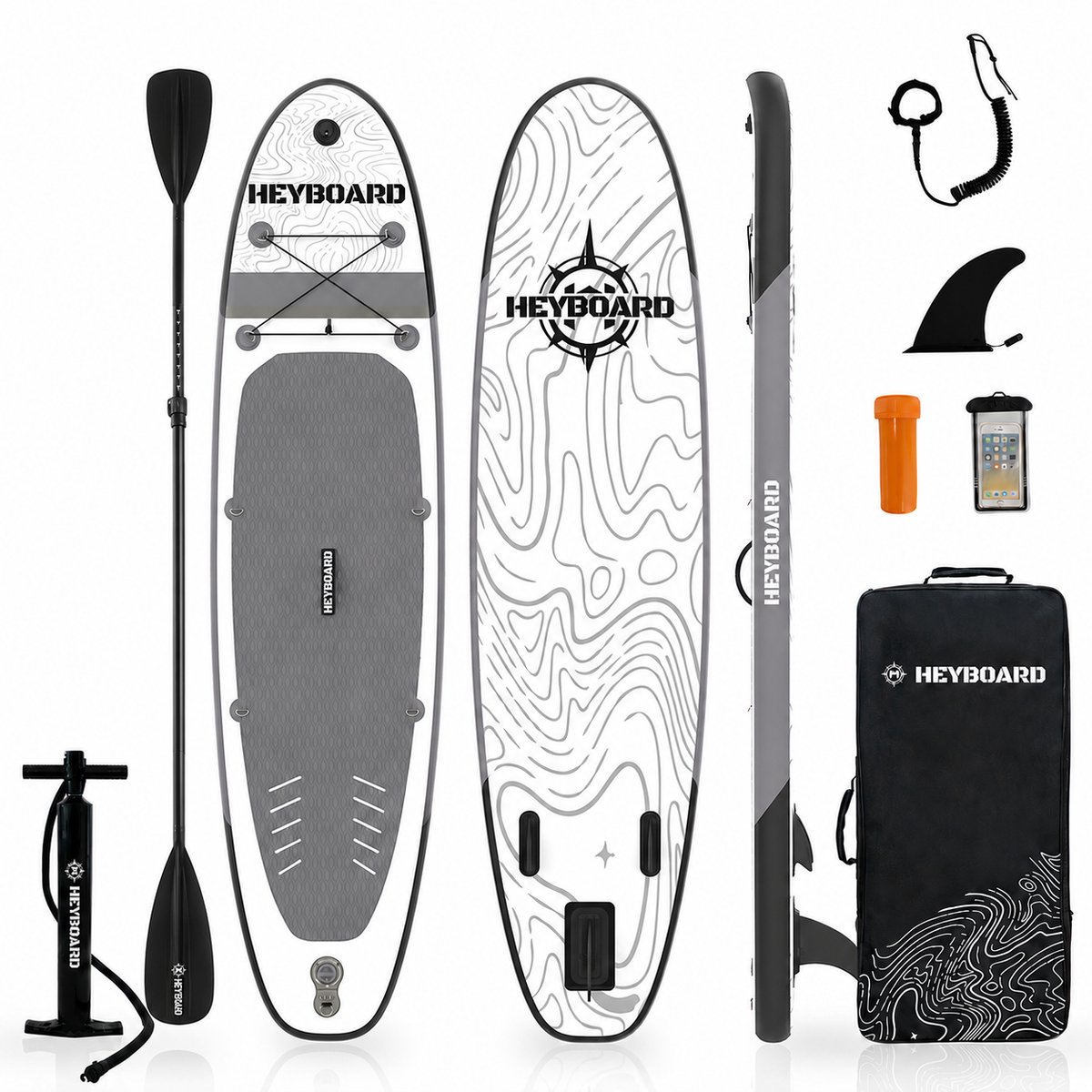 HEYBOARD SUP Board - 320x81x15 cm - Load Capacity 200 kg - Complete Set (2-in-1 Dual-Purpose Paddle), Inflatable Paddle Board
