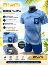 Heren Pyjama Shortorama 85% Katoen, 15% polyester – Soccer Logo – Gestreept T-Shirt met Korte Broek – Blauw, Grijs – S t/m 3XL