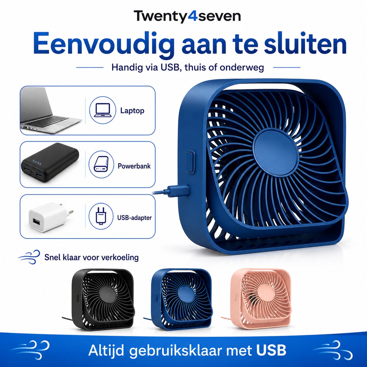 Twenty4seven® Mini Tafelventilator - Ventilator Oplaadbaar - Handventilator Roze - Vloerventilator met 3 Standen — afbeelding 8
