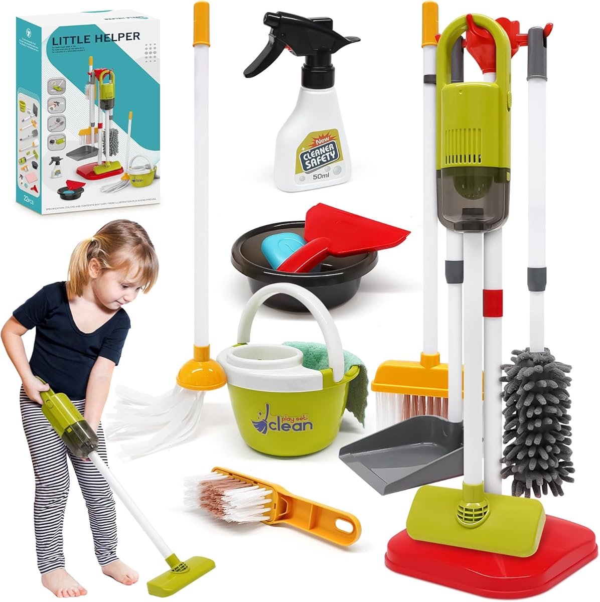 Kinderstofzuiger speelgoed - Speelgoed Stofzuiger - Schoonmaak Speelset voor Kinderen - Inclusief Stofzuiger & Accessoires - Stimuleert Fantasie & Motoriek - Voor Peuters & Kleuters