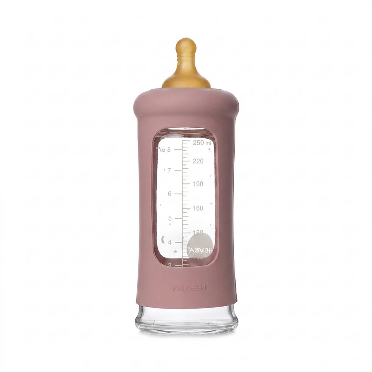 HEVEA - Glazen Fles - Brede Hals 250ml - Met Sleeve - Rosewood