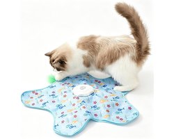 2-in-1 Verstoppertje Kattenspeelgoed - 70×10cm - Interactief Kattenspeelgoed voor Binnen - 360° Automatisch Verstoppertje Kattenspeelgoed - Met Kattenlokkertje - USB Oplaadbaar - Bewegingssensor - Vispatroon - Blauw