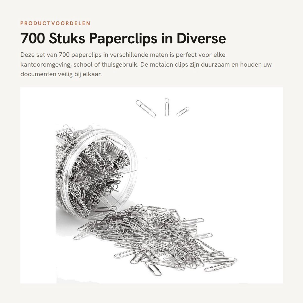 Dailygoods- Paperclips 700 Stuks - Metaal - Kunststof Doos - Groot/Medium/Klein - 50 mm/33 mm/28 mm - Kantoor/School/Thuis - Kantoorbenodigdheden
