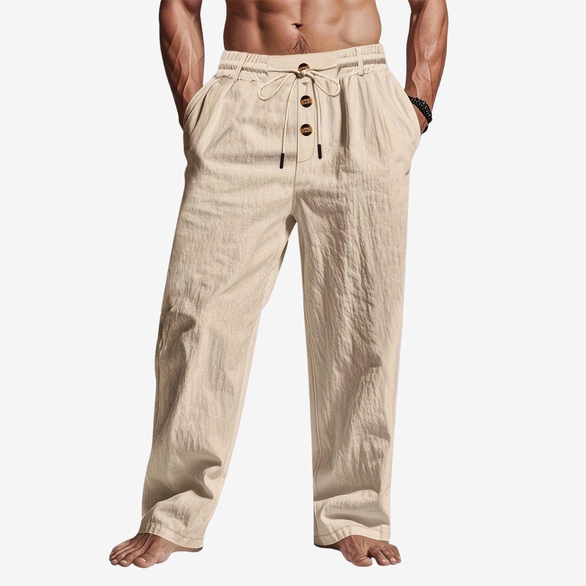Currero Linnen Broek Heren - Zomerbroek - Volwassenen - Lange Broek - Pantalon - Strandbroek - Zomer - Ibiza Stijl - Khaki L