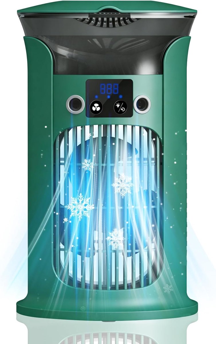 Mobiele Airco - 3-in-1 - 400ml - Kleine Airconditioning zonder Afvoer Slang - Draagbare Ventilator - 50 dB - 3 Functies & Snelheden - 90° Oscillatie - Luchtbevochtiger - Slaapkamer Kantoor Woonkamer - Blauw