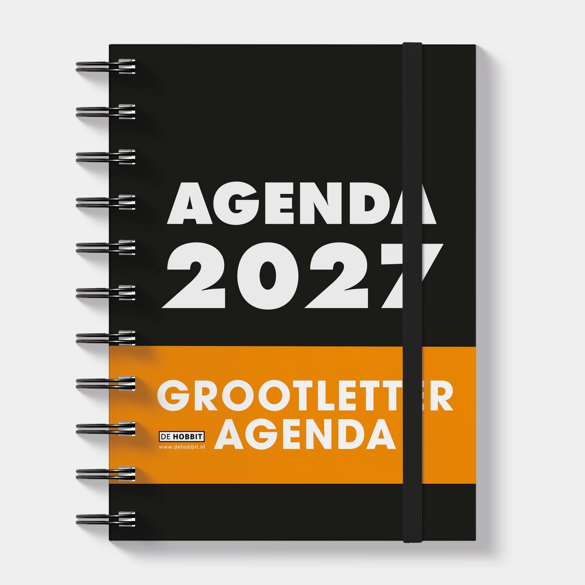 Hobbit - Grootletter Agenda 2027 - A6 (15,6 x 11 cm) - 1 week over 2 pagina's - Harde Kaft - Zwart/Wit