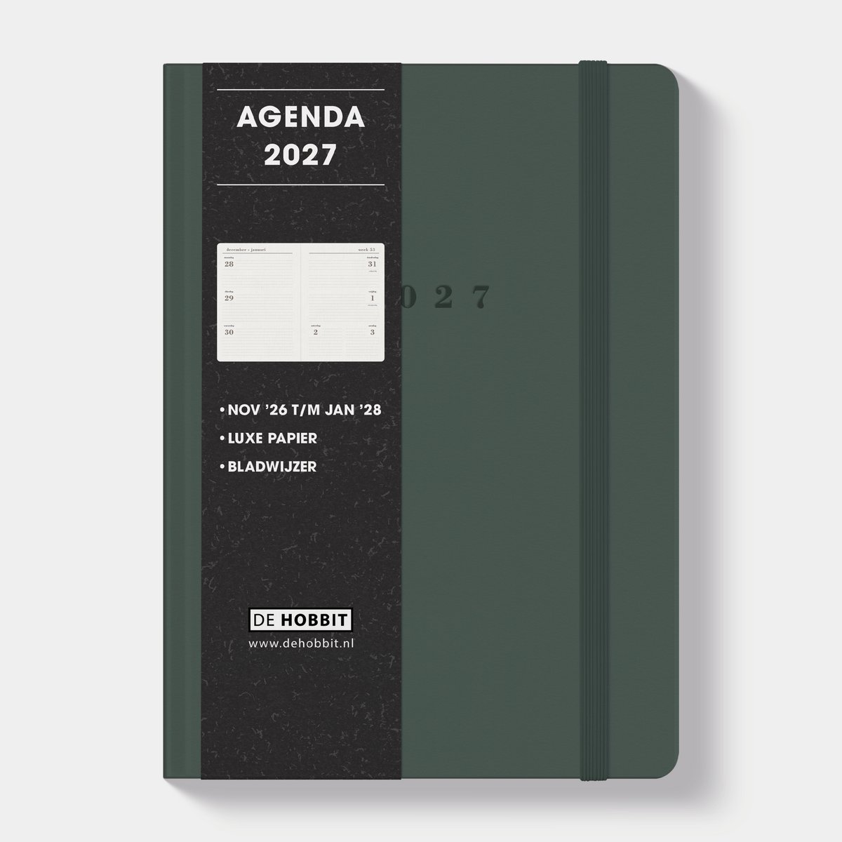 Hobbit - Luxe Agenda 2027 - Agenda A5 (14,8 x 21 cm) - 1 week op 2 pagina's - Harde Kaft - Suèdelook Antraciet