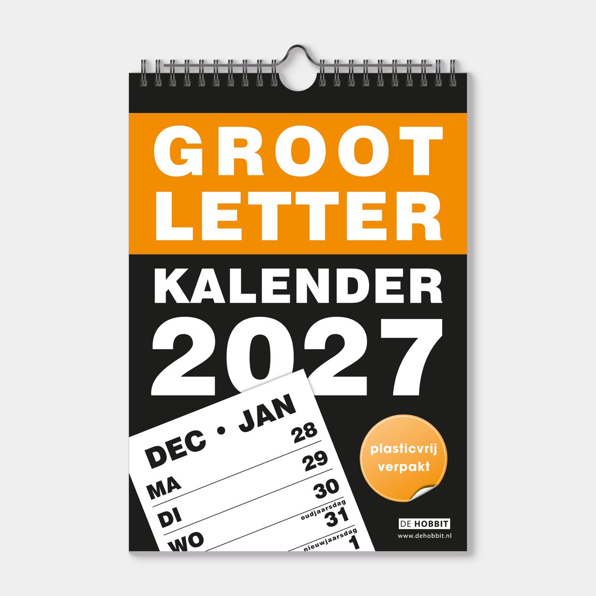 Hobbit - Grootletter kalender 2027 - Spiraalgebonden - A4 (29,7 x 21 cm) - Weekoverzicht - Zwart/Wit