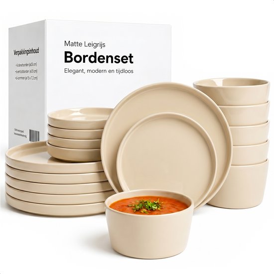 Luft Serviesset 6 Persoons - Restaurant Bordenset - Kommen - Eetborden - Modern - Massief Aardewerk, Keramiek - Creme/beige/wit - 18 delig