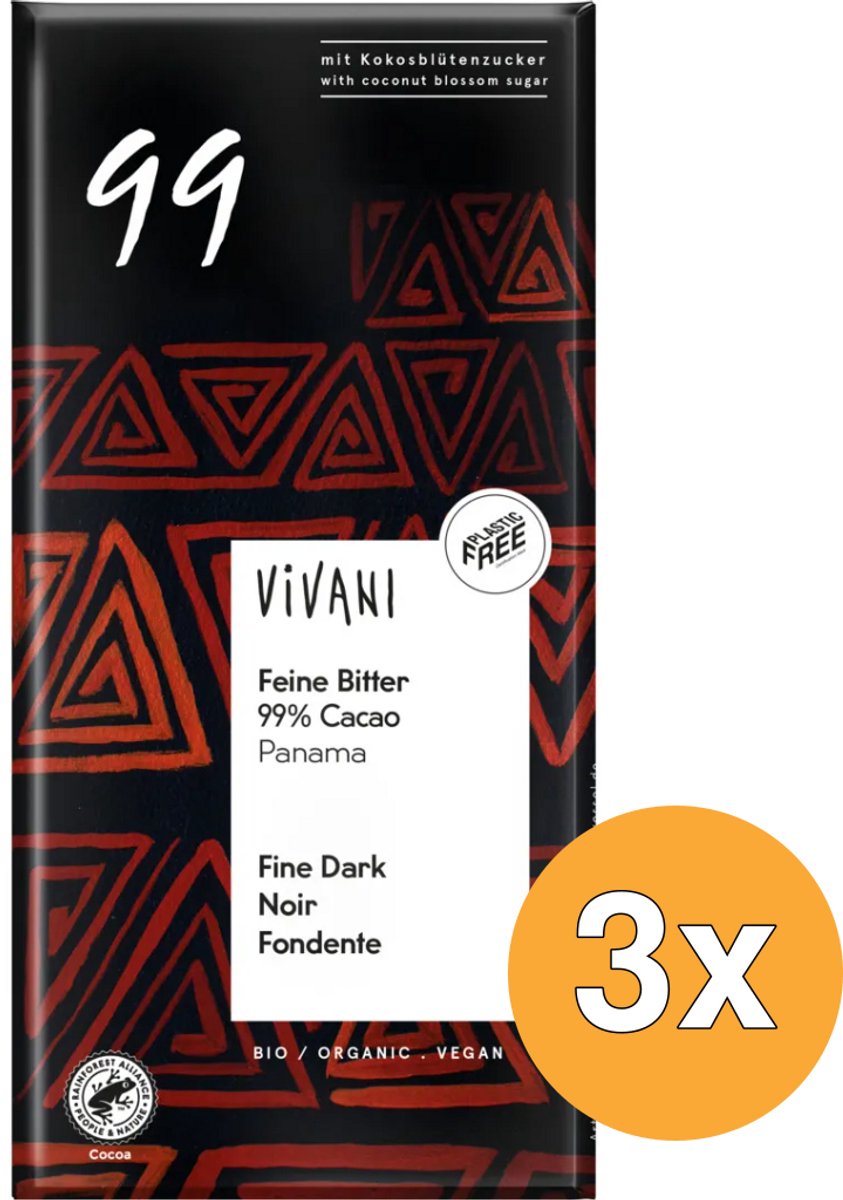 3x Vivani Chocolade Puur Delicaat 99% Panama Bio (80 gr)