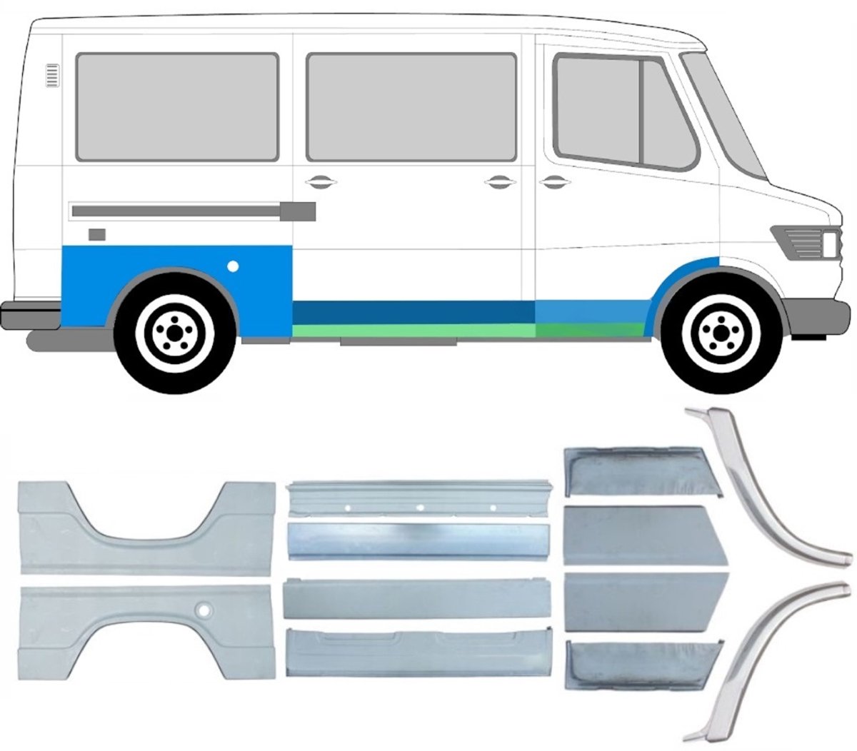 Reparatiepaneel set voor Mercedes T1 207-410 1977-1995 / Links + Rechts