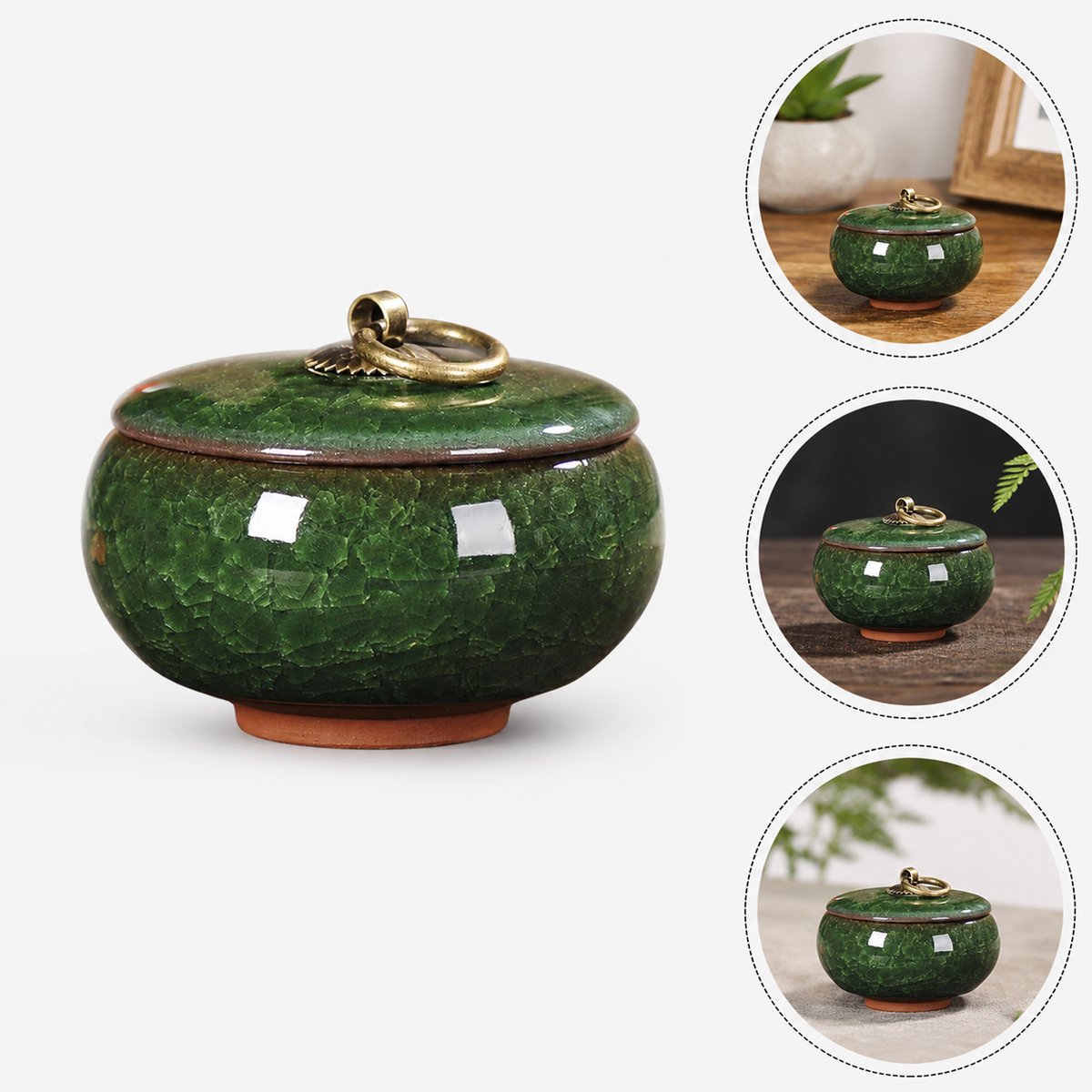 Keramische Gedenkurn - Mini urn van keramiek - Ljskraakpatroon - 60ml - Gedenkurn voor mens en huisdieren - Donkergroen