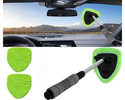 3-delige set ruitenreiniger - Uitschuifbare handgreep voor eenvoudig gebruik - Autoruitenwisser - Glasreiniger voor thuisgebruik - 28*14*3 cm - Geschikt voor het reinigen van glas in auto's, kantoren en woningen - Groen