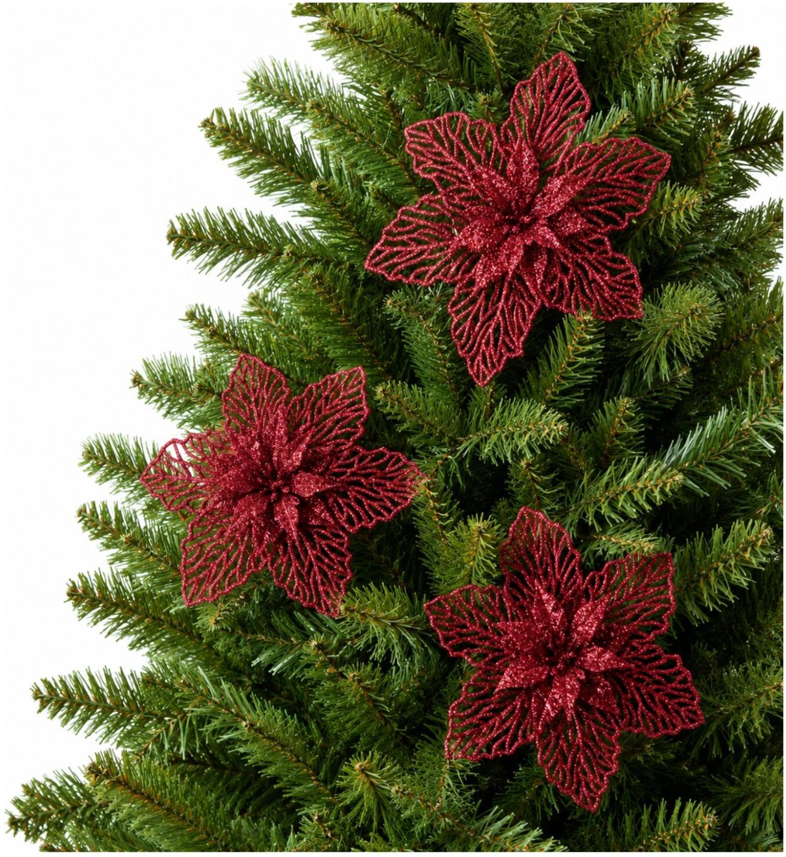Cosy & Trendy Kerstboomversiering Kerstster - 3x - 17 cm - rood glitter - op clip - ornament