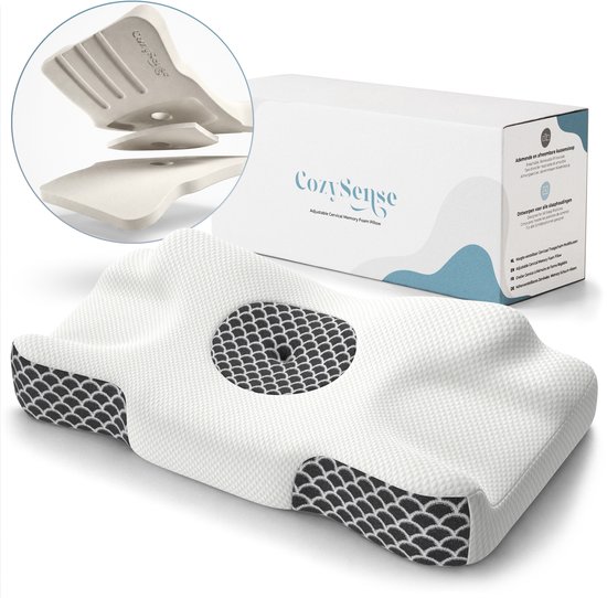 CozySense® Hoofdkussen - Verstelbaar Memory Foam Pillow - Traagschuim Slaapkussen - Zij- Rug & Buikslaper - 3-Lagensysteem - Orthopedisch Vlinderkussen - Bamboe Hoes