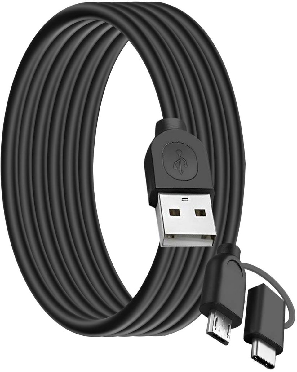 Bigben Connected, 2-in-1 Kabel - USB-A naar Micro-USB & USB-C - 1.2m, Zwart