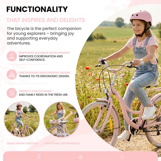 Flower Bike Kinderfiets 24 inch meisjes van 8 tot 12 jaar, Roze, Fiets voor een meisje met 7 versnellingen, bagagedrager, metalen spatborden, V-brake, kettingkast van Flower Bike — afbeelding 5