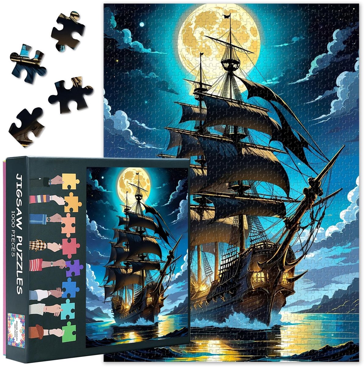 Dailygoods- Puzzel 1000 stukjes volwassenen - Zeilboot/Piraat - 70 x 50 cm - Moeilijk/Uitdagend - Woondecoratie - Puzzelavontuur - Jigsaw Puzzle