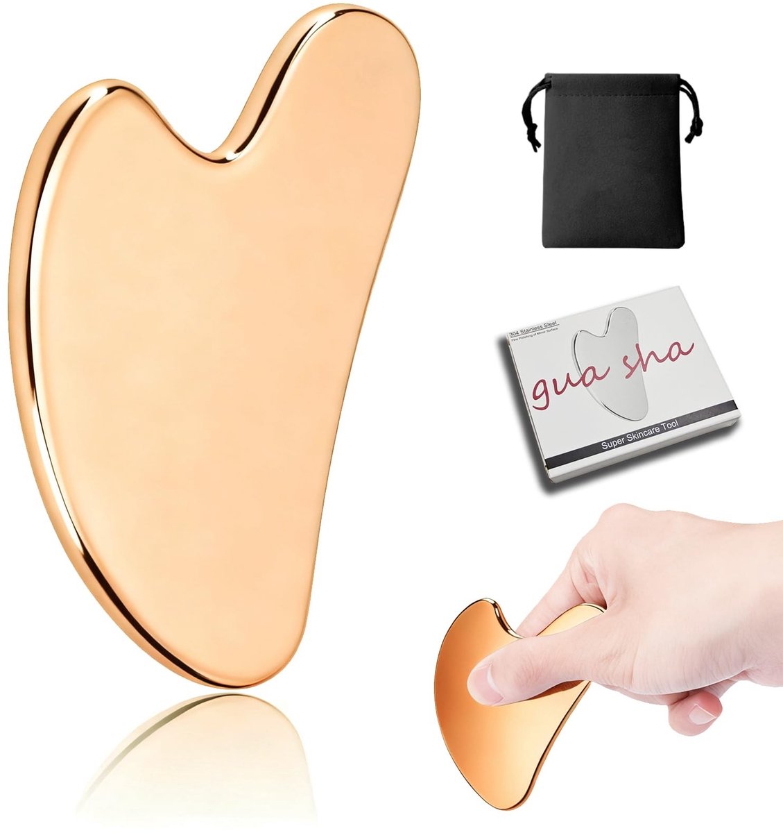 Dailygoods- Gua Sha Gezichtshulpmiddel Roestvrij Staal - Massage-Schaaf - Lymfedrainage - Voor Gezicht/Ogen/Nek - Antislip - Lichtgewicht - Massage-tool