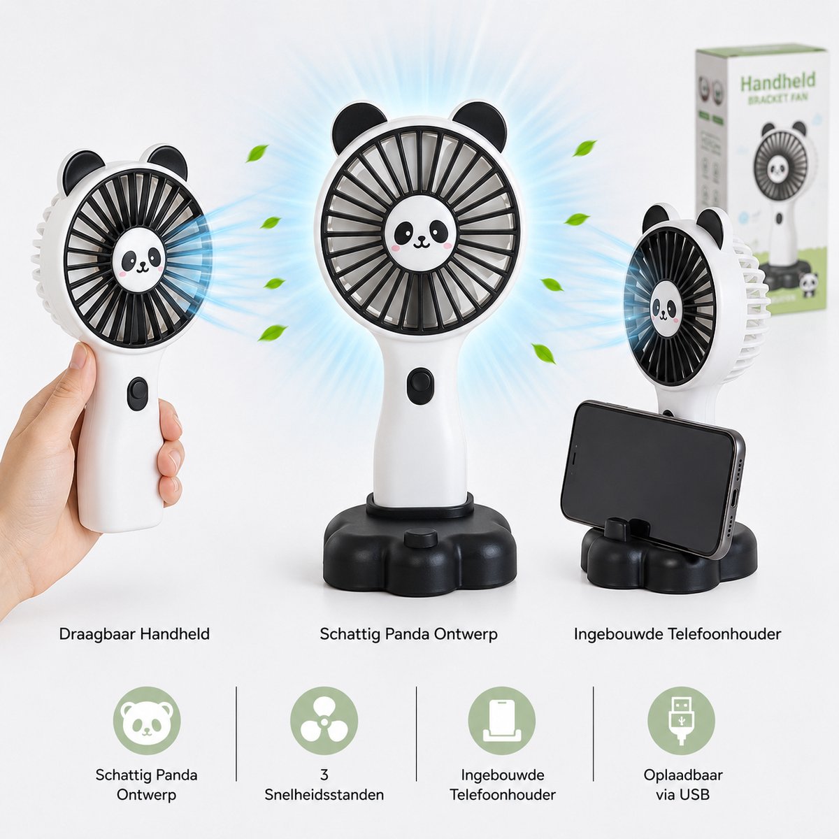 Litalife Handventilator - Draagbaar - USB-C Oplaadbaar - Bamboe Beertje Design