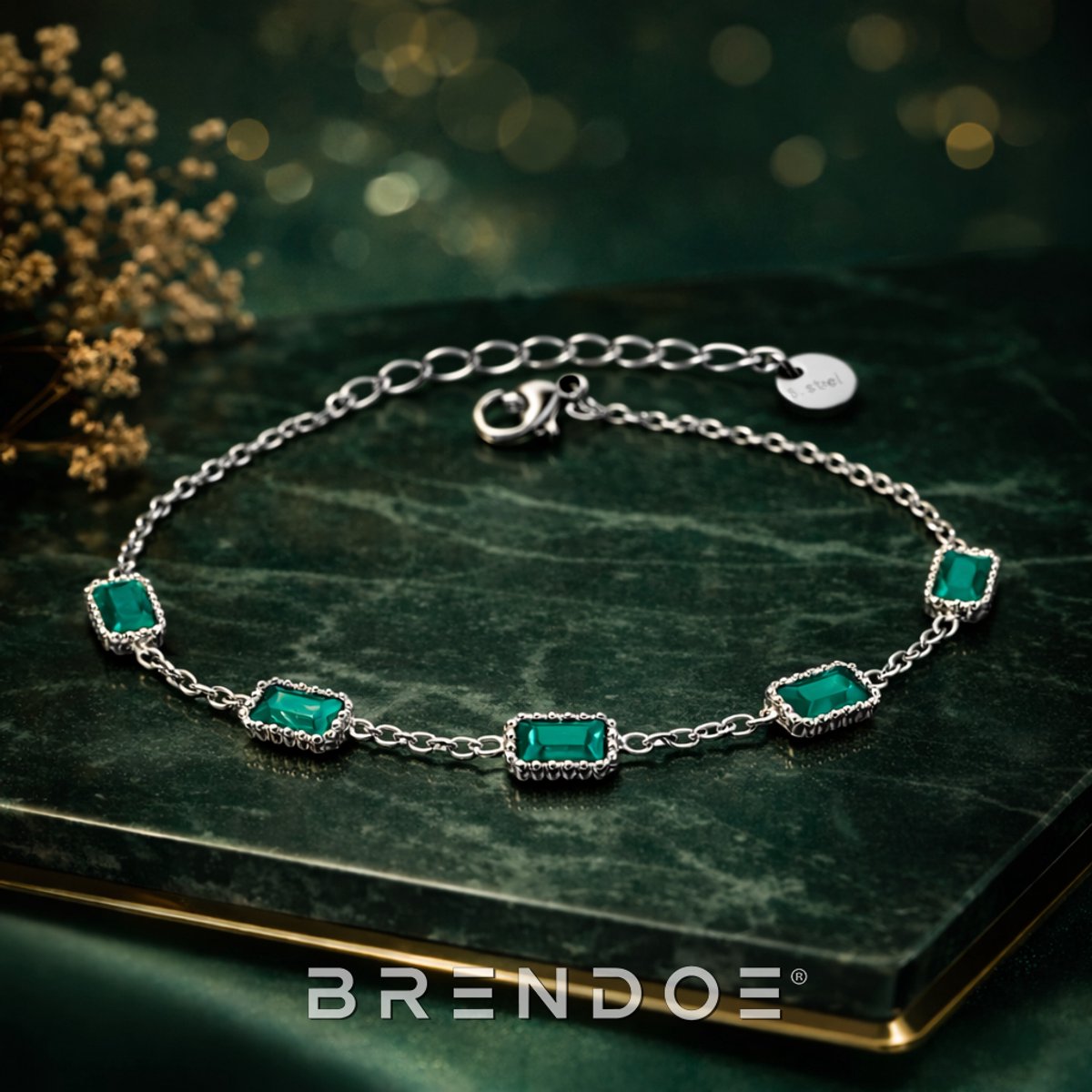 Brendoe - Armband - Zilverkleurig - Stenen - Groen