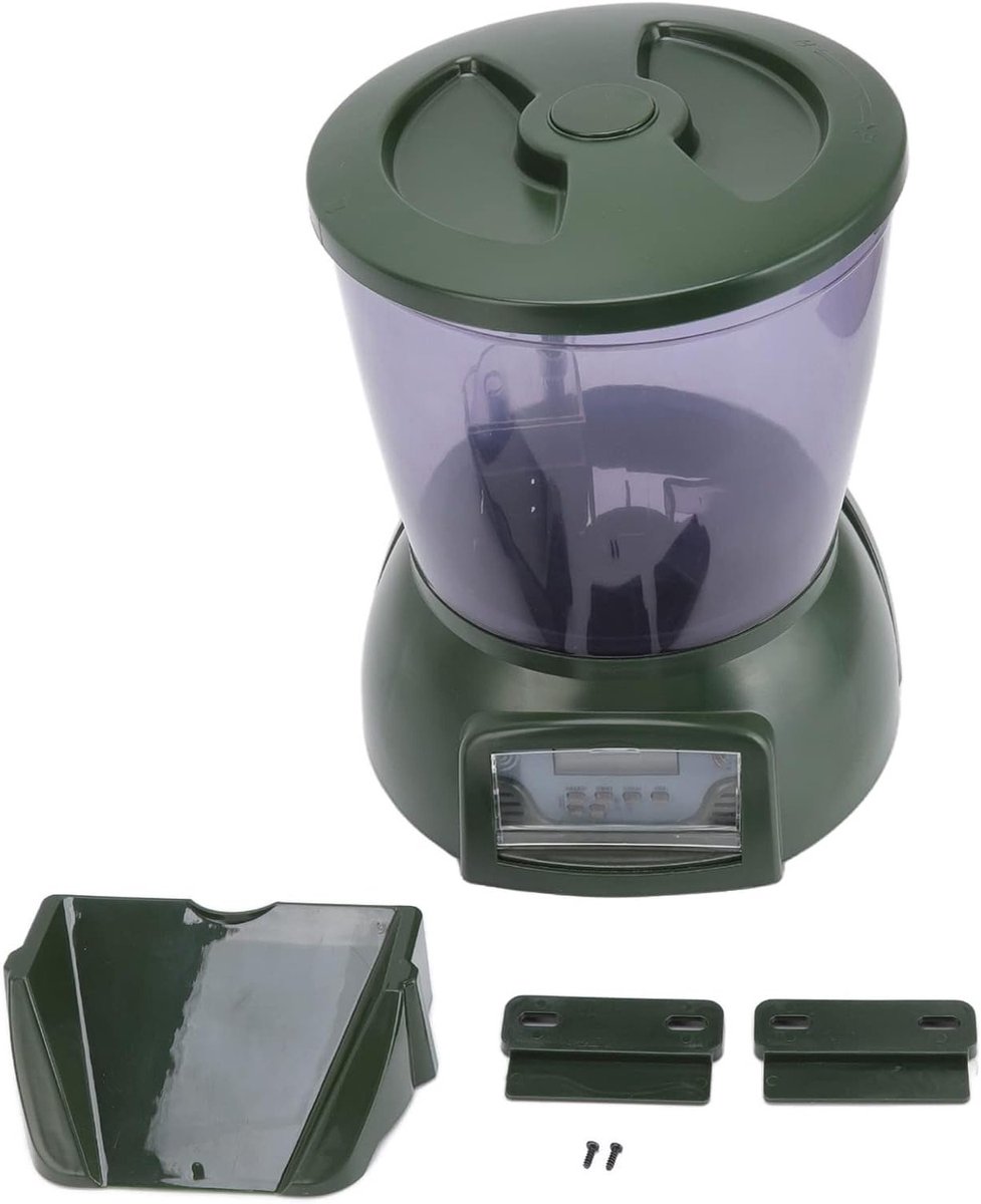 Automatische Voederautomaat voor Visvijver - Visvoer Dispenser - LCD-scherm - Batterij Aangedreven - 3,8 Liter Capaciteit - Geschikt voor Aquarium en Vijver - Zwart - Elektronische Voederautomaat met Timer