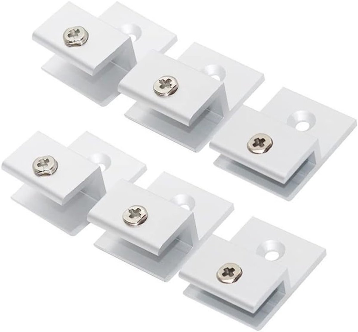 Set van 6 H-vormige Glasklemmen met Verstevigde Klemarmen voor Wandmontage van Spiegels en Planken (9-12mm)