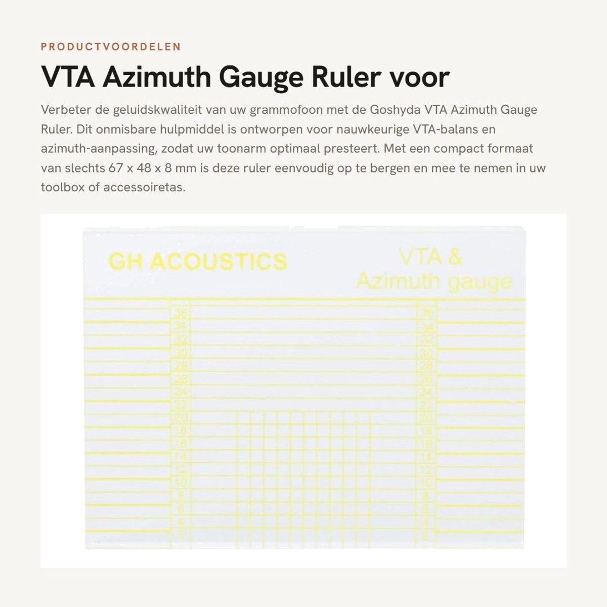Dailygoods- VTA Gauge - Verstelbare Cartridge Hoek - Azimuth Meter - Alignement Ruler - Acryl - Compact 67 x 48 x 8 mm - Afstemmeter