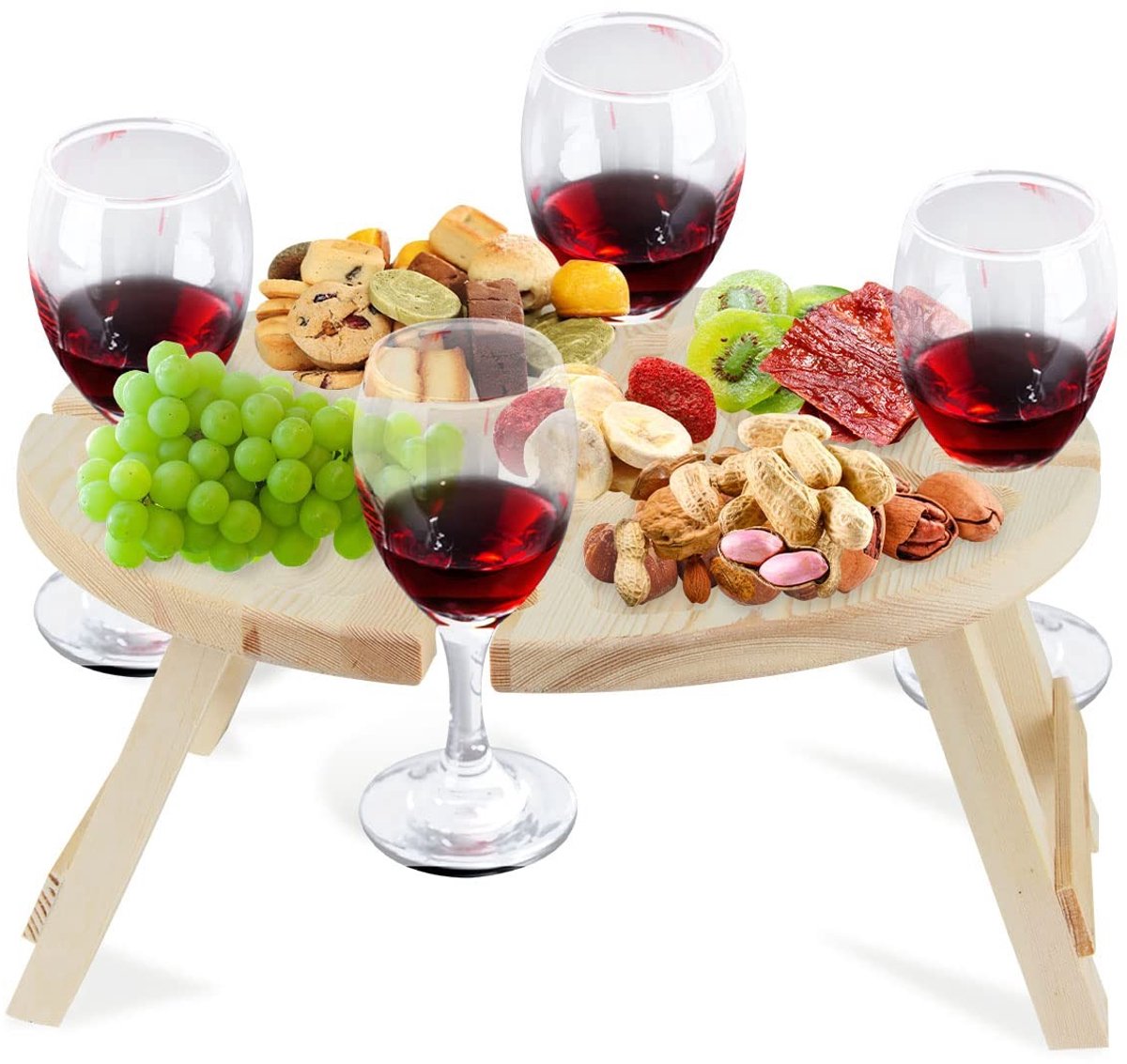 Dailygoods - Draagbare Houten Opvouwbare Picknicktafel met Wijnglashouder