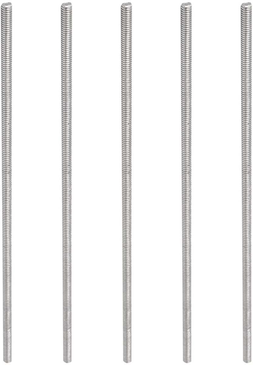 Dailygoods- Staafbouten 5 Stuks - Roestvrij Staal 304 - M4 x 180 mm - Volledige Schroefdraad - Buitendraad - Zilverkleur - Schroef