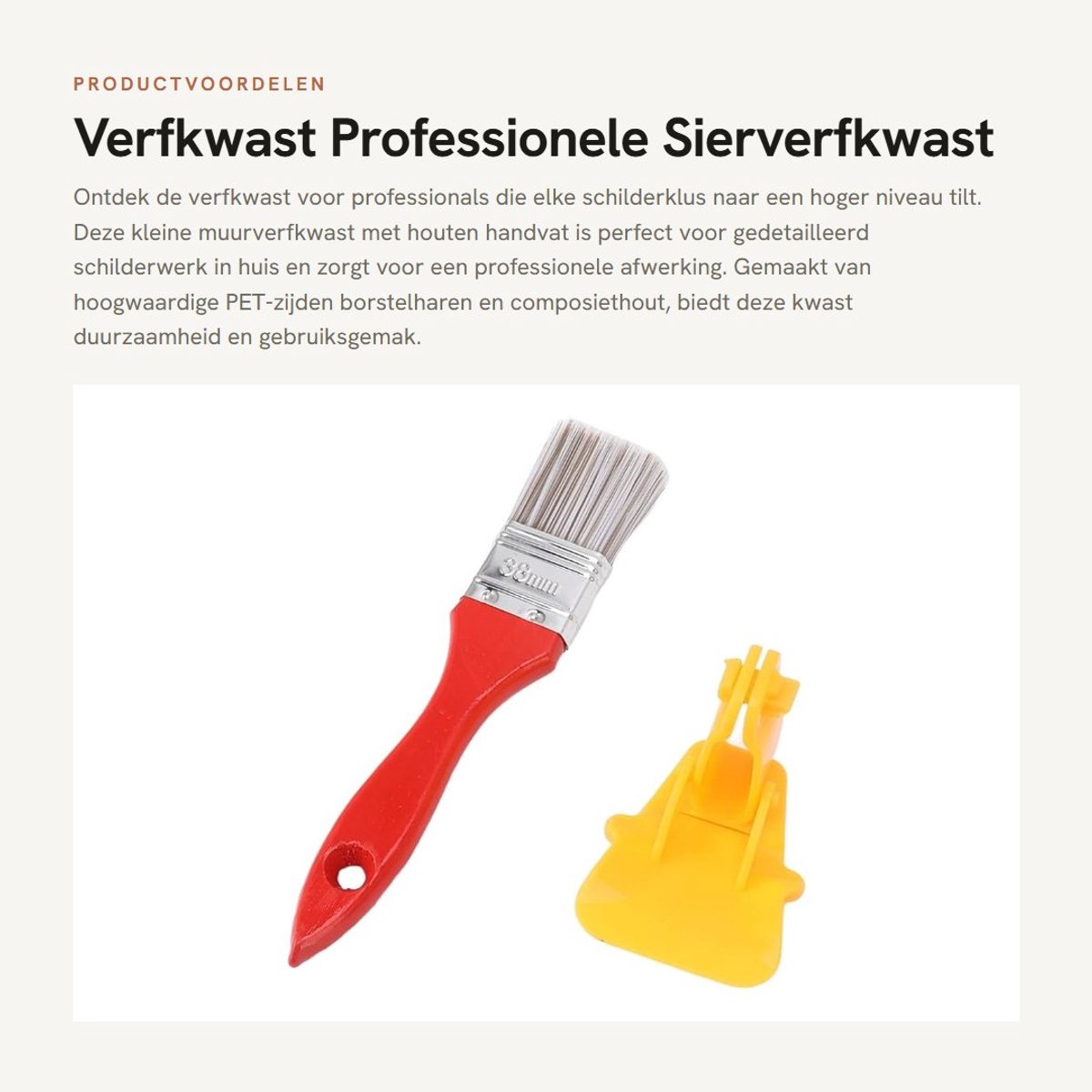 Dailygoods- Verfkwast Professionele - Kleine Muurverfkwast - Houten Handvat - PET Borstelharen - Hoogwaardige Verfborstels - Lichtgewicht en Duurzaam - Verfborstel