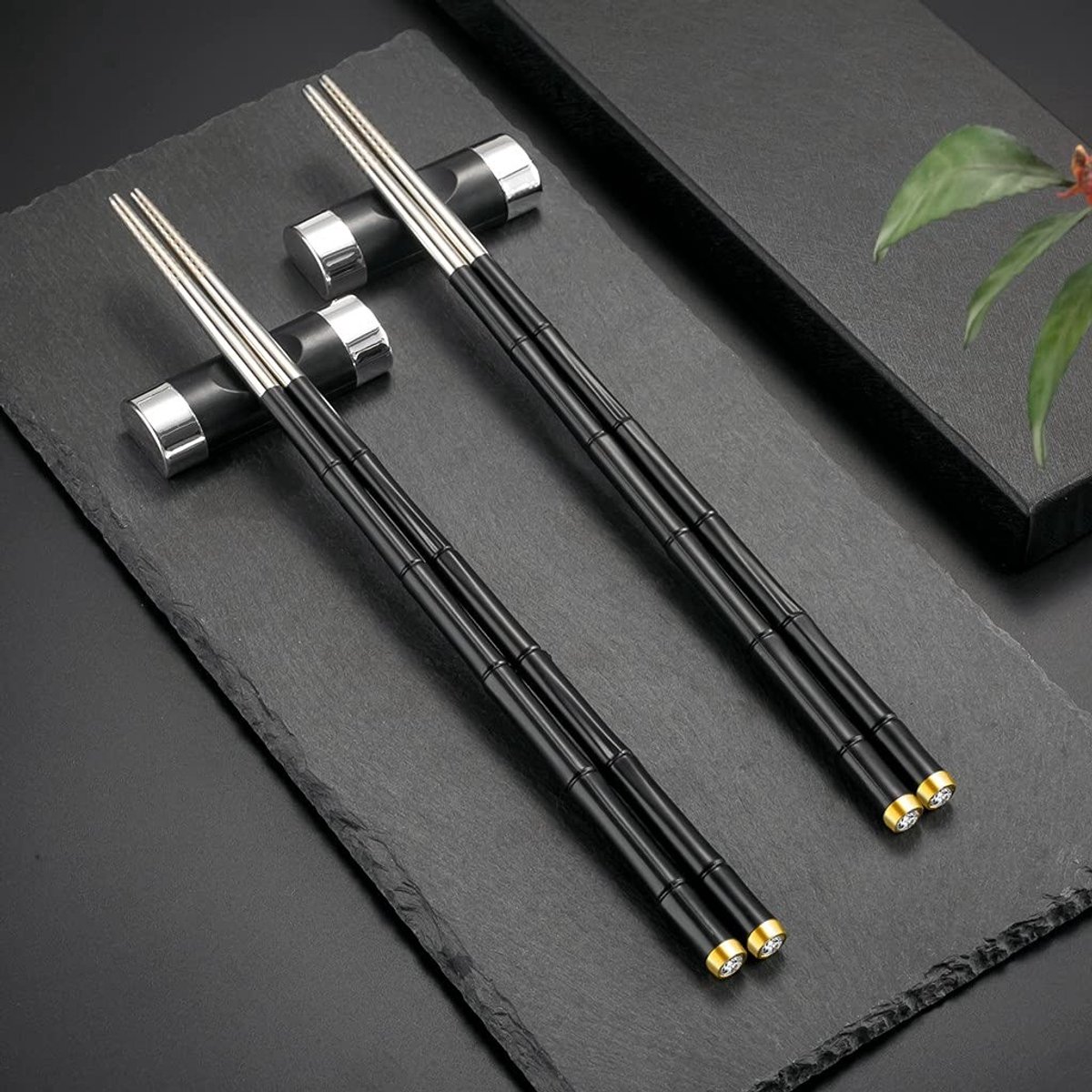 Dailygoods - Herbruikbare Eetstokjes van Glasvezel en Roestvrij Staal - 2 Sets met Geschenkdoos