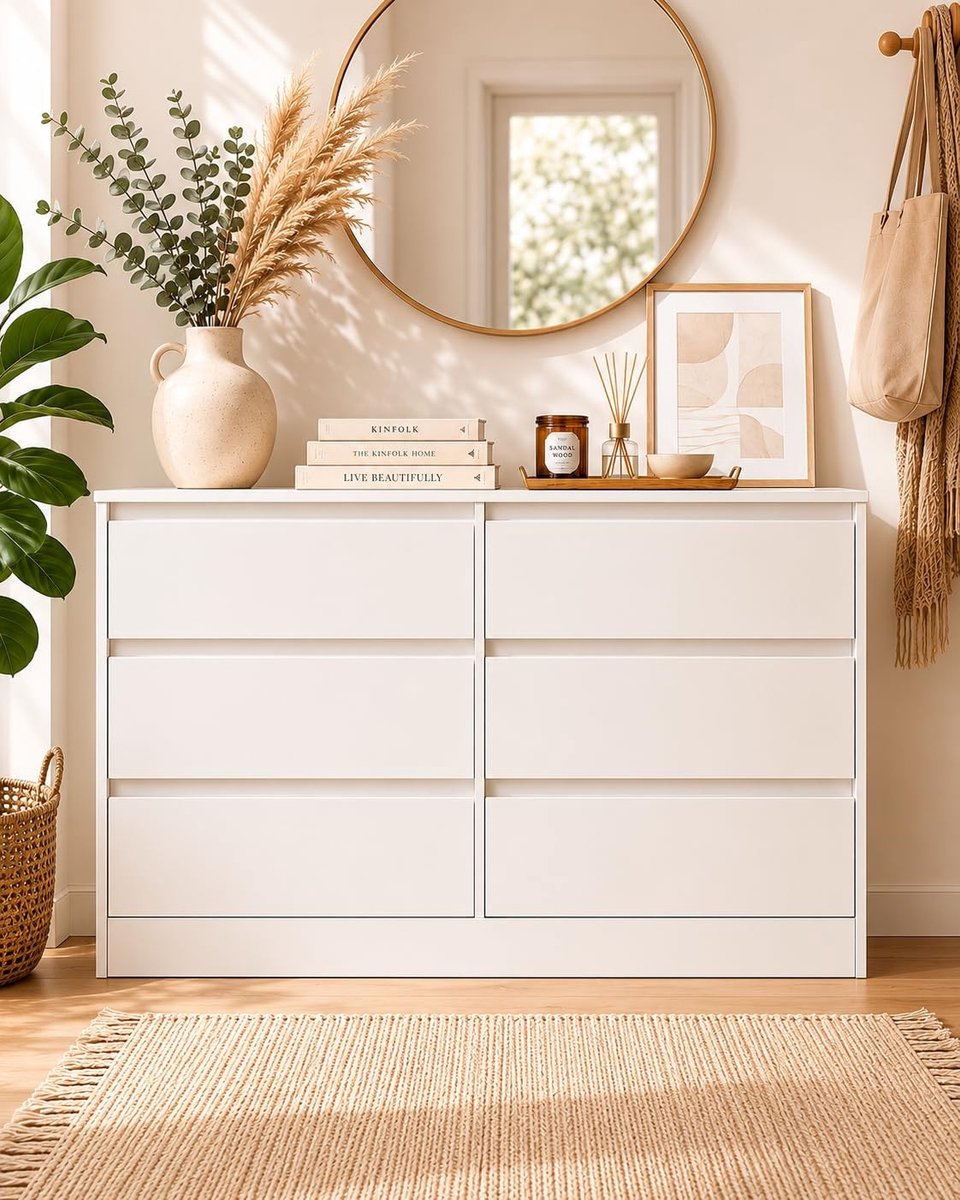 Dailygoods- Commode met 6 lades - Dressoir hoogglans wit - Ladekast hout - Modern design - Ruimtebesparend - Afmetingen 100 x 37 x 69 cm