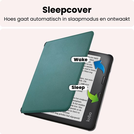 Hoes Geschikt voor Kobo Libra 2 Hoesje Bookcase Cover Book Case Hoes Sleepcover - Donkergroen — afbeelding 3