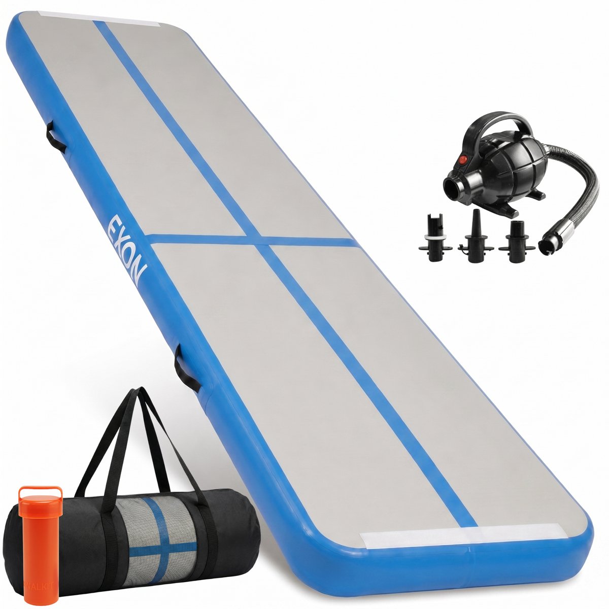 Exon® AirTrack Pro 400x100x20 CM - 20cm Dik - Turnmat - Sporten - Buiten & Binnen - Turnen - Waterproof - Incl. Elektrische Pomp - Blauw