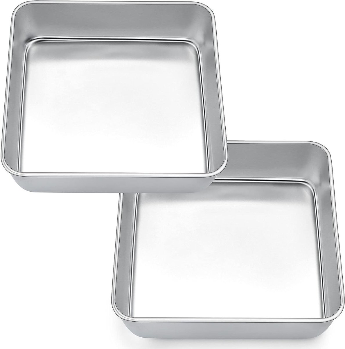 Set van 2 Ronde Bakvormen van Roestvrij Staal, Ideaal voor Taart, Brownies en Lasagne, 21 x 21 x 5 cm, Gezond en Vaatwasserbestendig