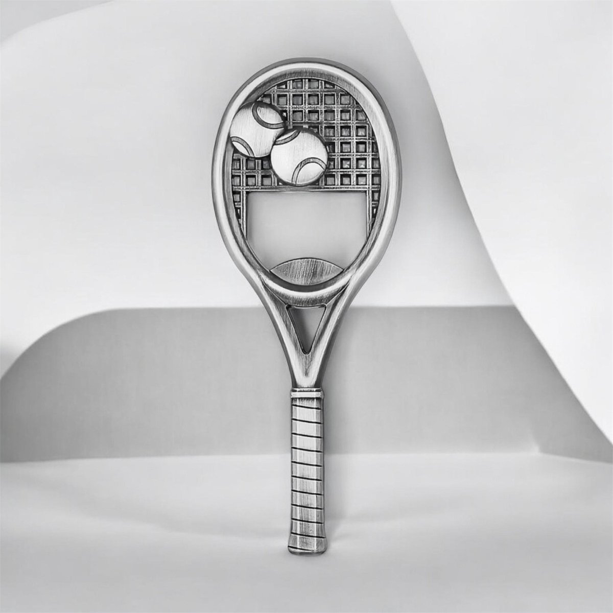 Flesopener Tennisracket ( Donker Zilverkleurig 10.5 x 4.0 cm