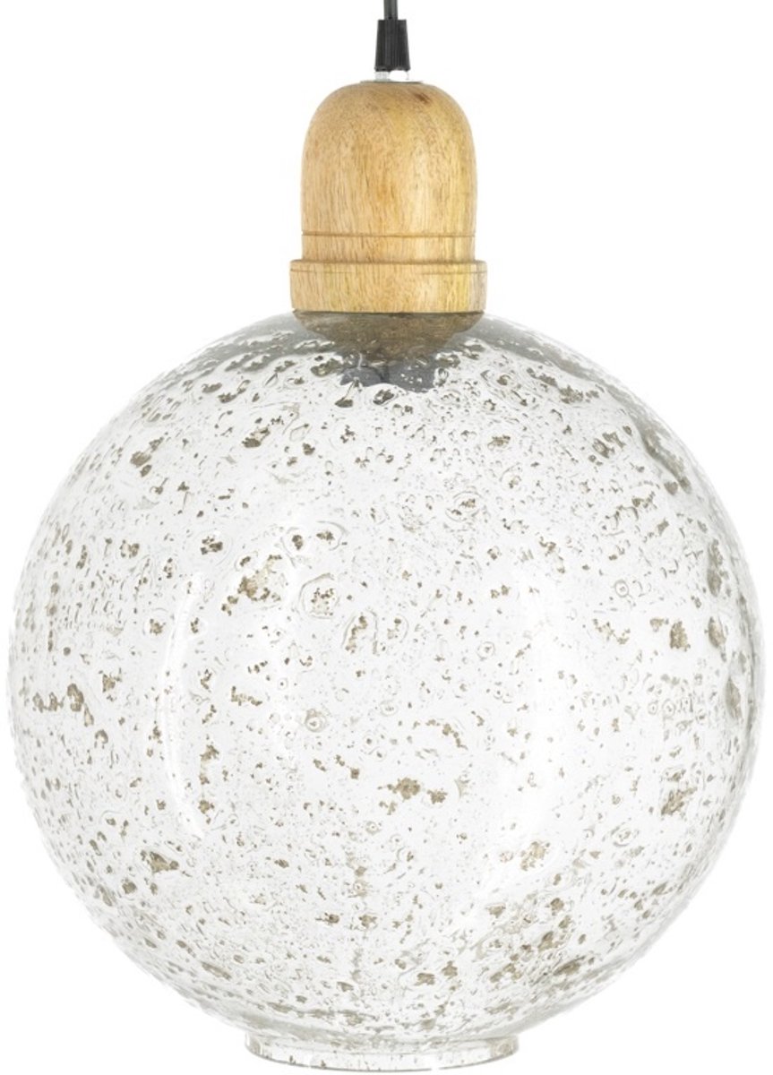 Hanglamp glas met hout bowl