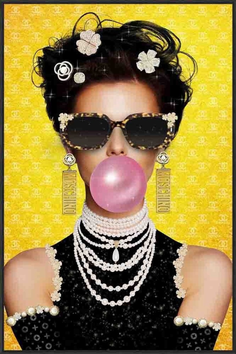 HomeBound by KY | Schilderij tempered glass crystals yellow bubble | 70x105x5cm | wandpaneel glas